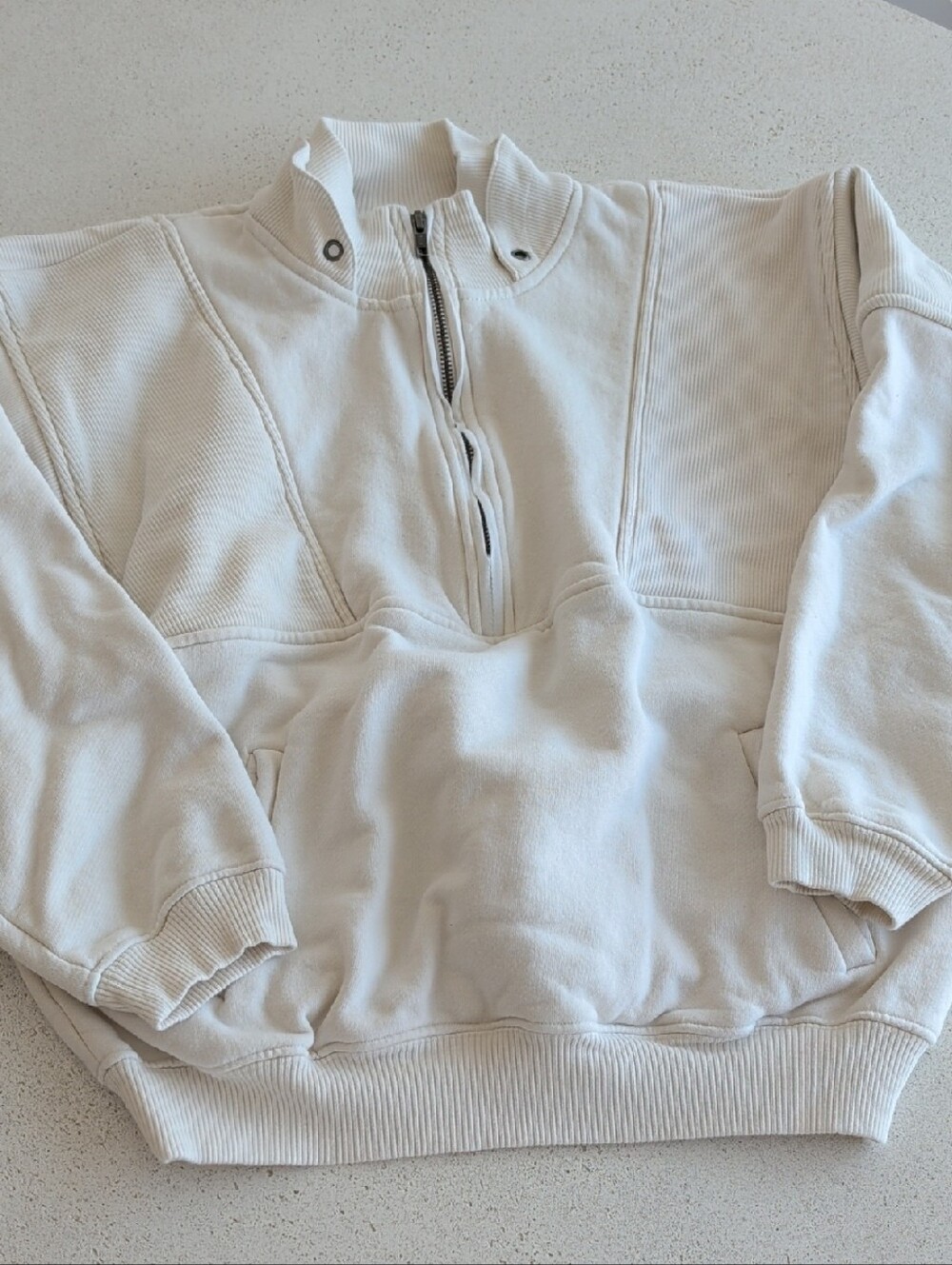Joah Brown Off-White Zip-Neck Sweatshirt